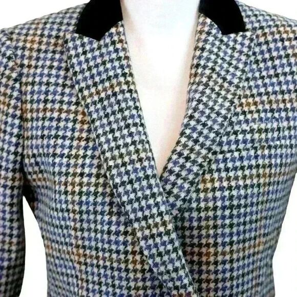 Vintage J.Crew Wool Houndstooth Blazer Double Breasted Sz 4 Equestrian, Academia - Picture 8 of 8